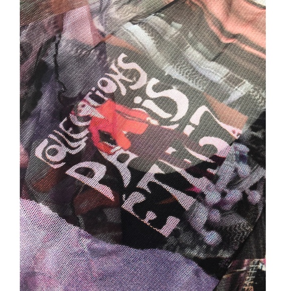 Simon Chang black and printed mesh overlay long sleeve dress EUC - Picture 5 of 16